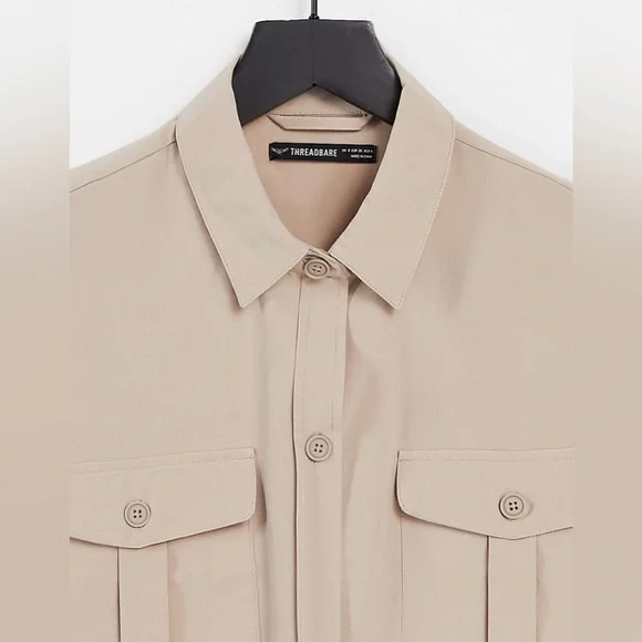 Threadbare cargo short sleeve shirt in stone - Picture 7 of 8